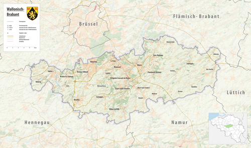 Reliefní mapa provincie Valónské Brabantsko 2024
