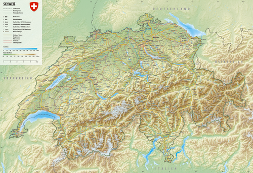 Reliéfní mapa Švýcarska