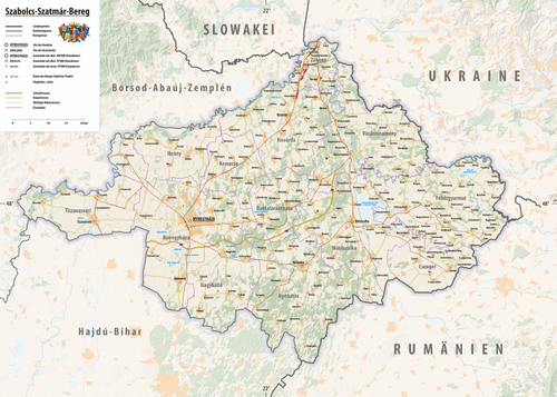 Reliéfní mapa Szabolcs-Szatmár-Bereg 2025