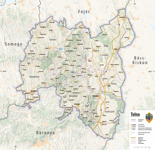 Reliéfní mapa Tolna 2025