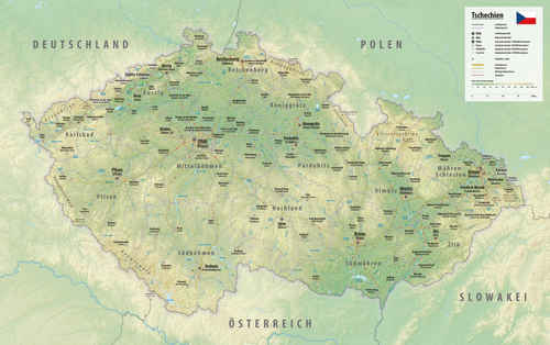 Reliéfní mapa Česka 2025