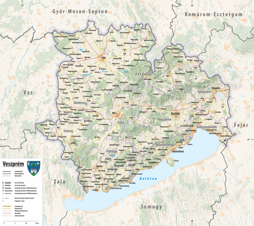 Reliéfní mapa Veszprém 2025