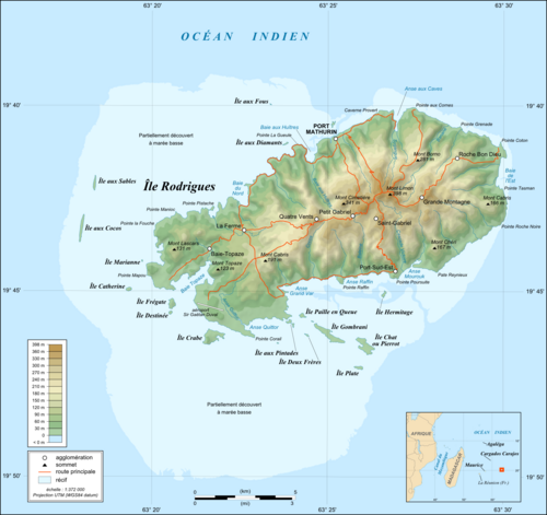 Topografická mapa ostrova Rodrigues-fr