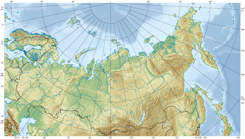 Mapa reliéfu Ruské federace