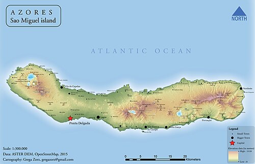 Fyzická mapa São Miguela