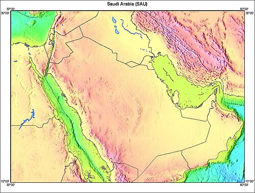 Topografická mapa Saúdské Arábie