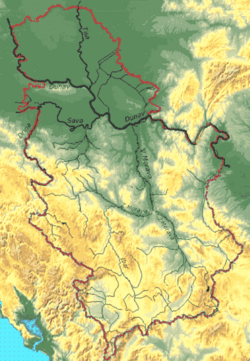 Mapa reliéfu Srbska - světlo