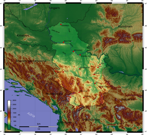 Srbsko topografické