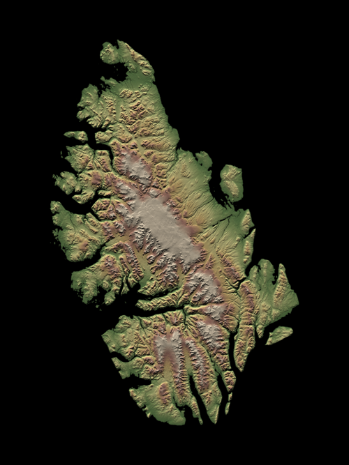 Mapa stínovaného reliéfu Axel Heiberg