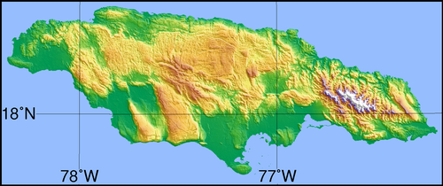 Jednoduchá topografická mapa Jamajky