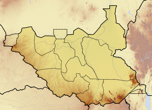 Mapa polohy Jižního Súdánu - topografie