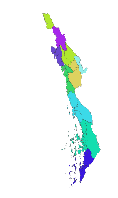 Mapa okresů jižního Myanmaru