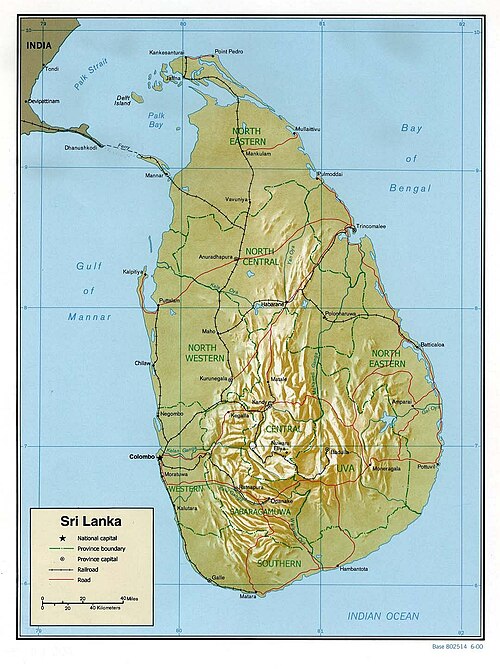 Reliéfní mapa Srí Lanky