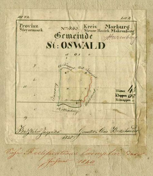 Svatý Oswald v Drauwalde Katastr Přehledový list
