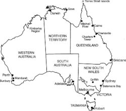 Mapa států Austrálie