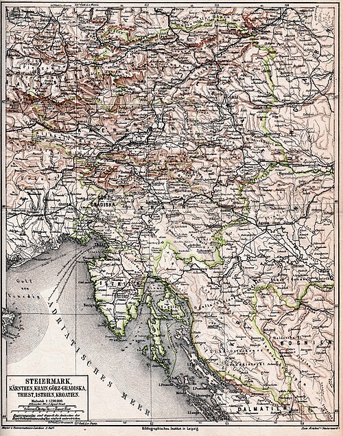 Štýrsko, Korutany, Kranjska, Görzland ca 1880