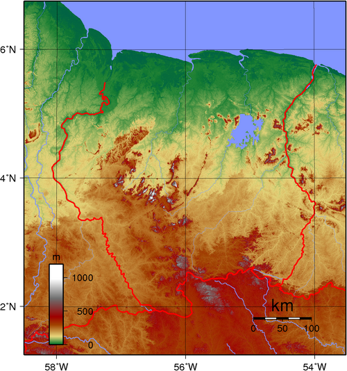 Topografie Surinamu