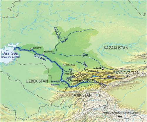 Mapa řeky Syr-Darya