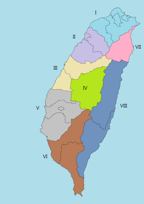 Mapa Taiwanu - rozdělení klimatizace
