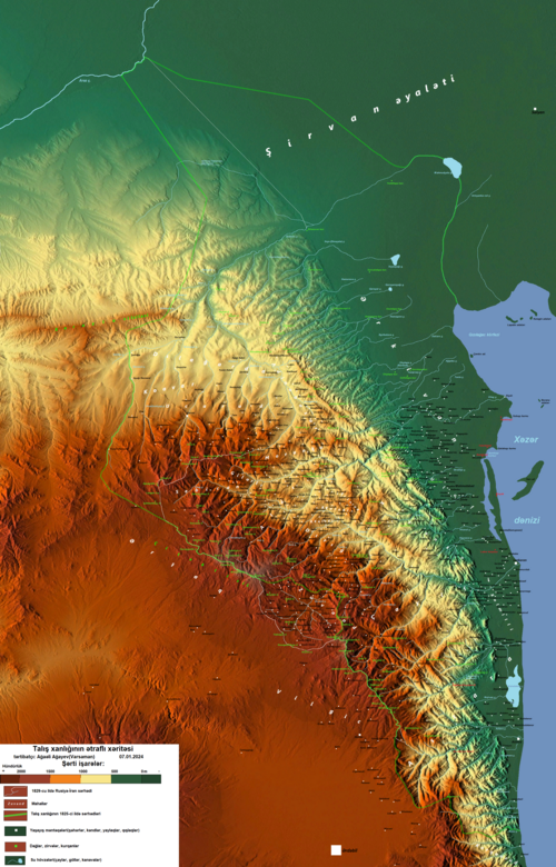 Fyzická mapa Talešského chánátu