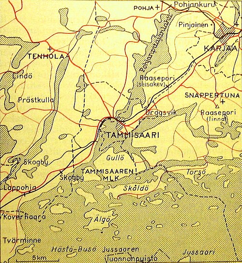 Mapa Tammisaari z 50. let