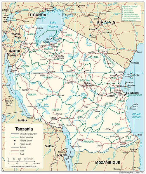 Dopravní mapa Tanzánie