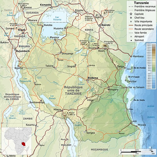 Mapa Tanzánie-fr