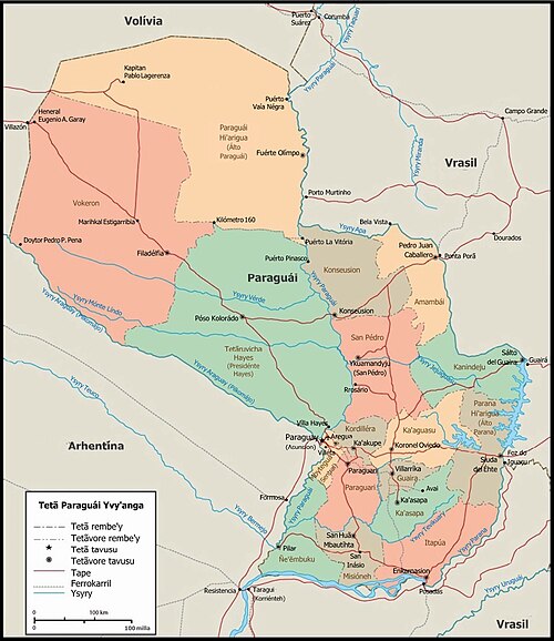 Paraguay - fyzická mapa