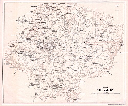Mapa Údolí Kathmandu, Nepál (Landon 1928)