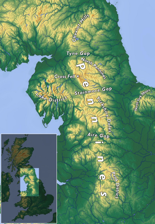 Topografická mapa Pennin