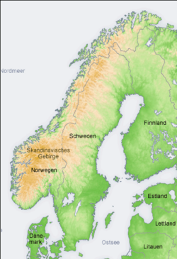 Topografická mapa Skandinávie