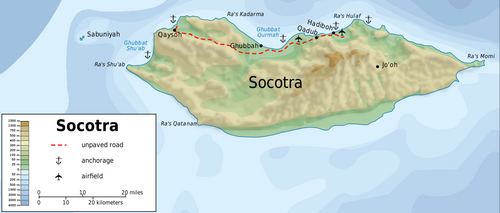 Topografická mapa ostrova Socotra