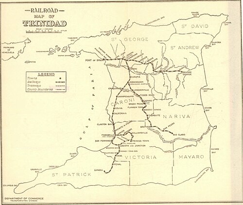 Mapa železnic Trinidadu 1925