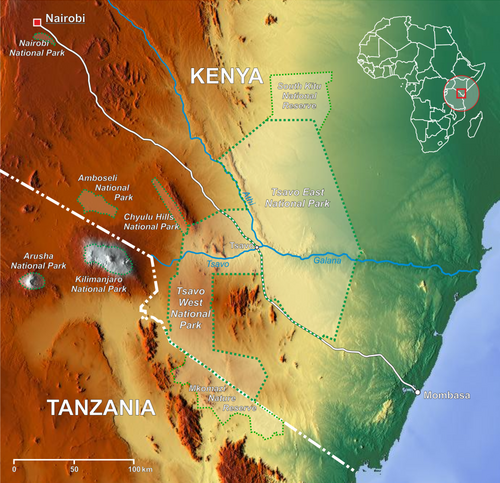 Mapa národního parku Tsavo