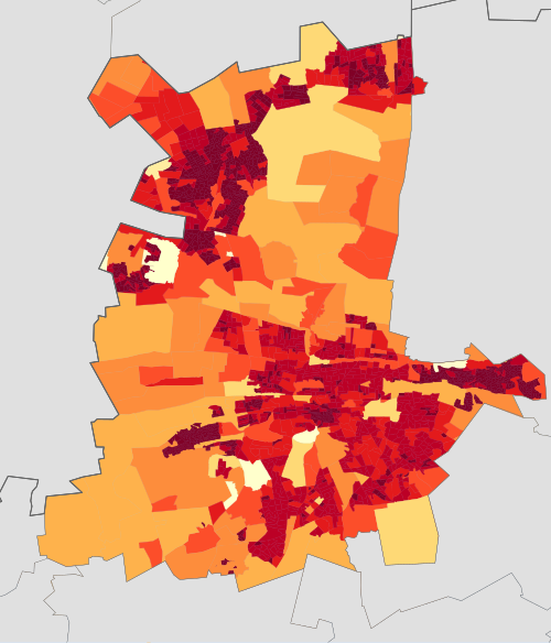 Mapa hustoty obyvatelstva Tshwane 2001