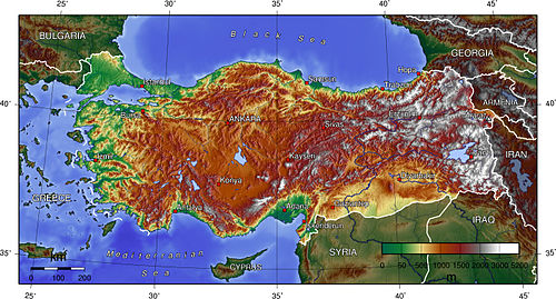 Topografická mapa Turecka