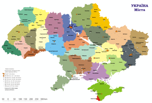 Mapa měst Ukrajiny