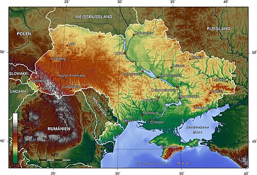 Ukrajina topografie - německy