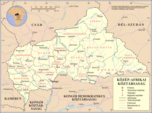Mapa Středoafrické republiky