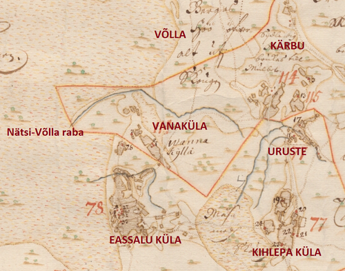 Vanaküla na mapě 17. století
