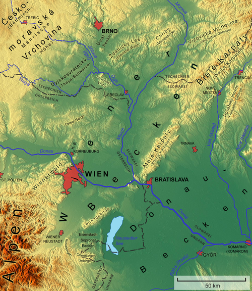 Fyzická mapa Vídeňské pánve