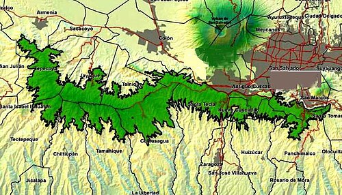 Pohled na Cordilleru del Bálsamo v El Salvadoru