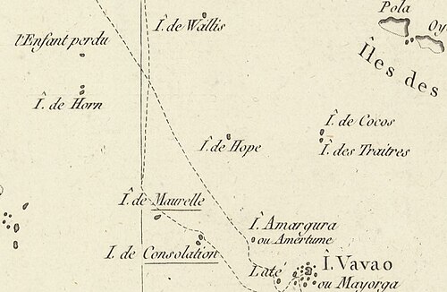 Ostrovy Wallis, Futuna a Niuas na mapě z 1797
