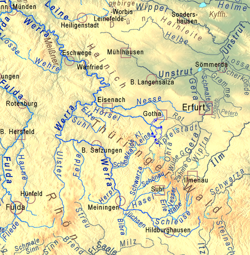 Přítoky řeky Werra - topografie
