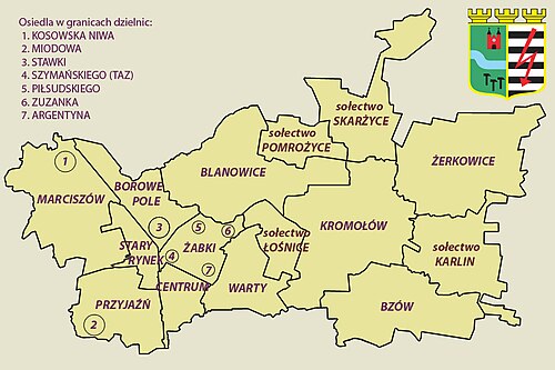 Zawiercie dělení mapa