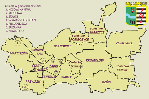 Zawiercie rozdělení mapa2