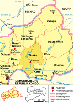 Politická mapa Středoafrické republiky - Ouaka